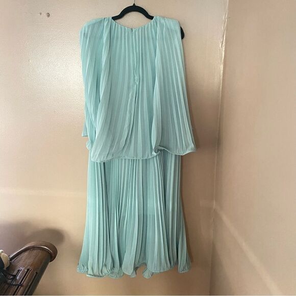 AMUR Arlette Dress in Soft Sage pleated midi sheer trapeze swing Revolve $598 6 - Picture 13 of 16